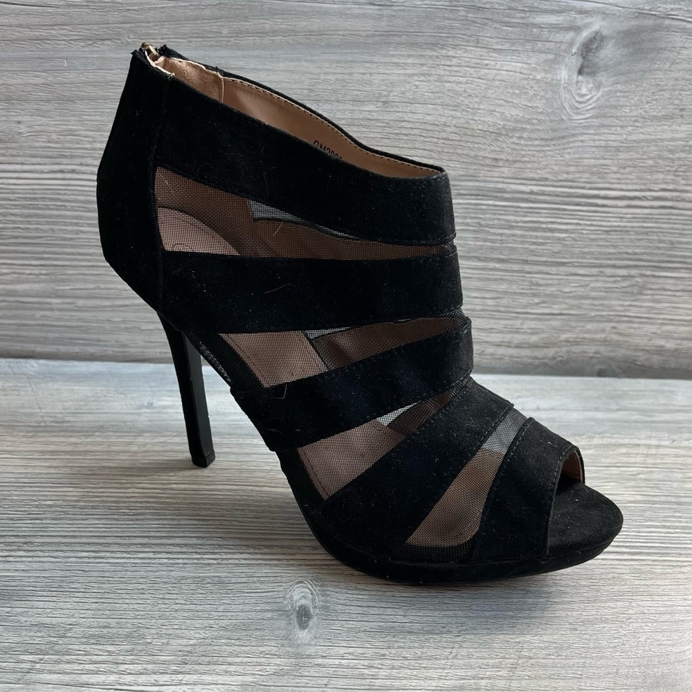 Woman’s high heel mesh panel open toe zipper heel ankle booties size 41